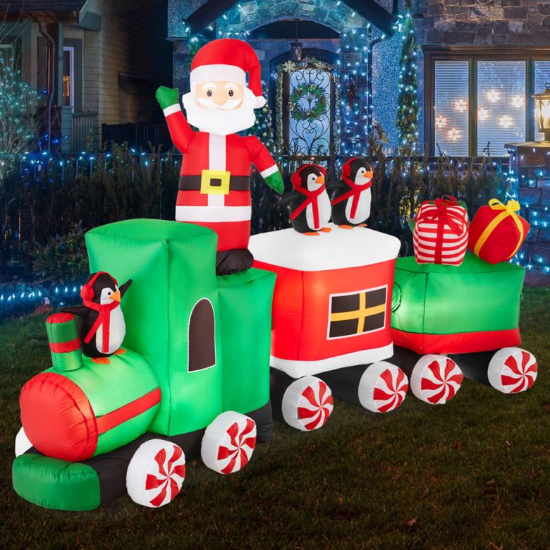 Seasonal Best Choice ProductsPre-lit Inflatable Christmas Train & Animated Santa Claus N62R263 Multicolor