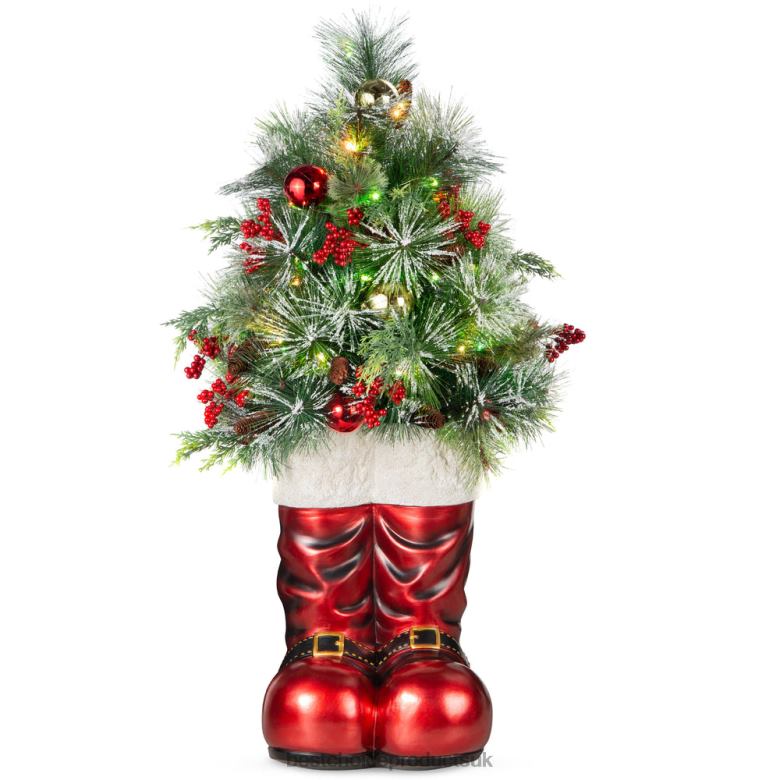 Seasonal Best Choice ProductsSanta Boots w/ Pre-Decorated Christmas Greenery, Lights N62R107 Red