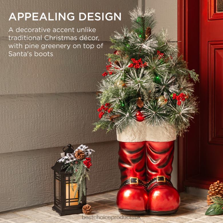 Seasonal Best Choice ProductsSanta Boots w/ Pre-Decorated Christmas Greenery, Lights N62R107 Red