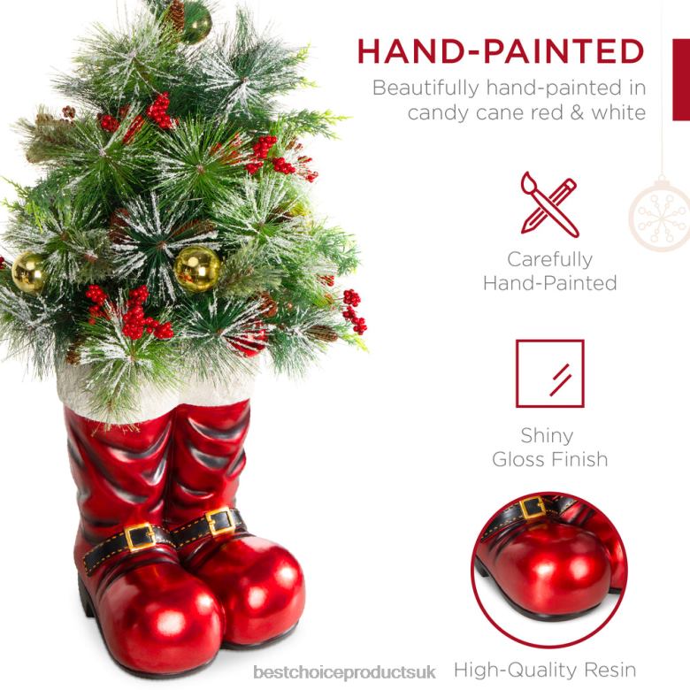 Seasonal Best Choice ProductsSanta Boots w/ Pre-Decorated Christmas Greenery, Lights N62R107 Red