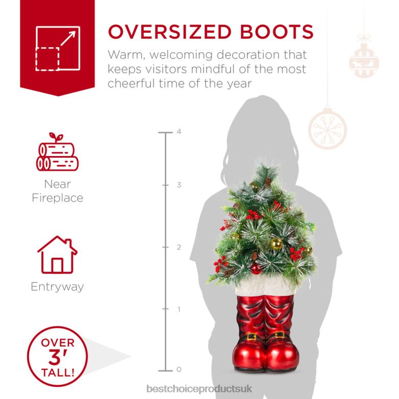 Seasonal Best Choice ProductsSanta Boots w/ Pre-Decorated Christmas Greenery, Lights N62R107 Red
