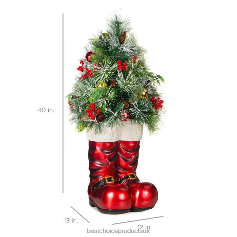 Seasonal Best Choice ProductsSanta Boots w/ Pre-Decorated Christmas Greenery, Lights N62R107 Red