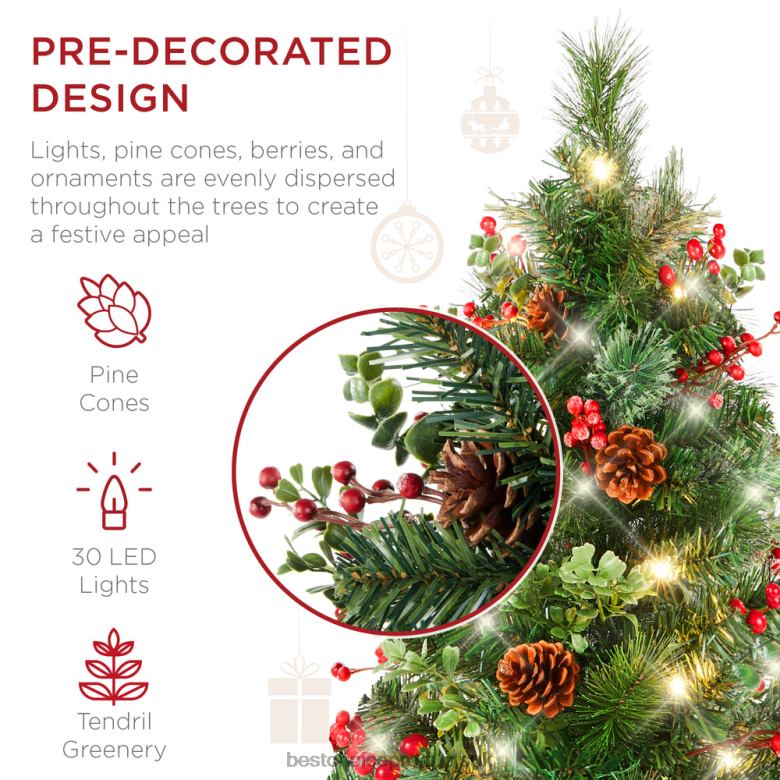 Seasonal Best Choice ProductsSet of 2 Pre-Lit Pathway Christmas Trees w/ Pine Cones, Timer N62R37 Green