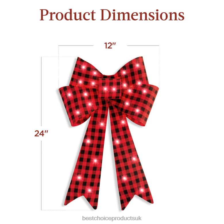 Seasonal Best Choice ProductsSet of 3 Pre-Lit Christmas Bow Decoration, LED Holiday Decor w/ 8 Functions N62R60 Plaid