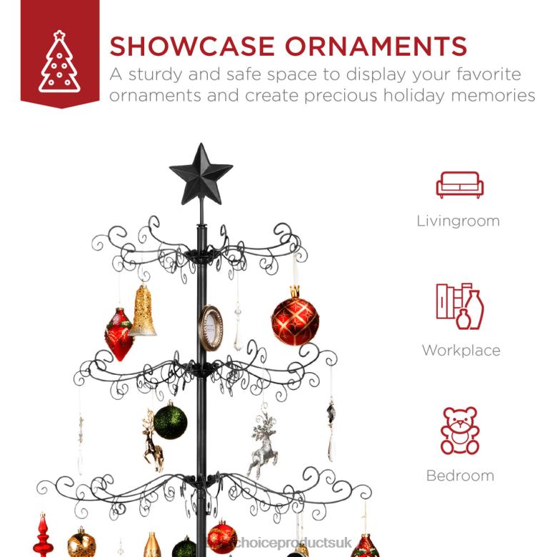 Seasonal Best Choice ProductsWrought Iron Christmas Tree Ornament Display w/ Easy Assembly N62R139 Black