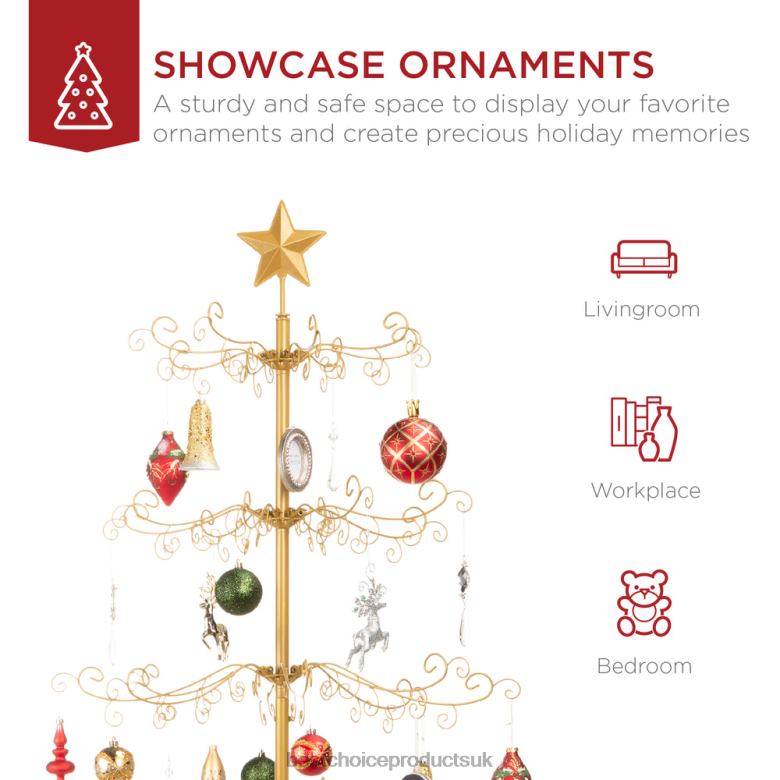 Seasonal Best Choice ProductsWrought Iron Christmas Tree Ornament Display w/ Easy Assembly N62R140 Gold
