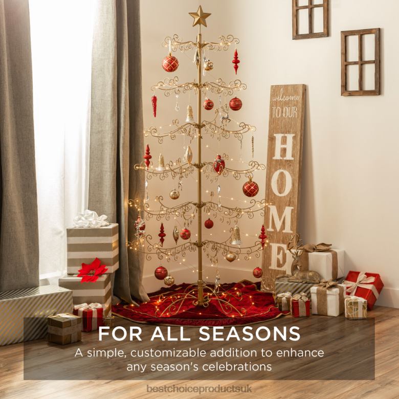 Seasonal Best Choice ProductsWrought Iron Christmas Tree Ornament Display w/ Easy Assembly N62R140 Gold