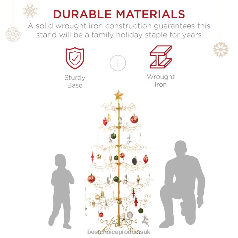 Seasonal Best Choice ProductsWrought Iron Christmas Tree Ornament Display w/ Easy Assembly N62R140 Gold