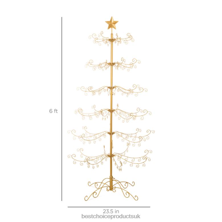 Seasonal Best Choice ProductsWrought Iron Christmas Tree Ornament Display w/ Easy Assembly N62R140 Gold