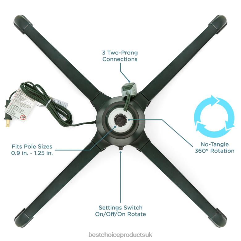 Seasonal Best Choice Products360-Degree Rotating Christmas Tree Stand w/ 3 Settings, 3 Outlets N62R138 Black