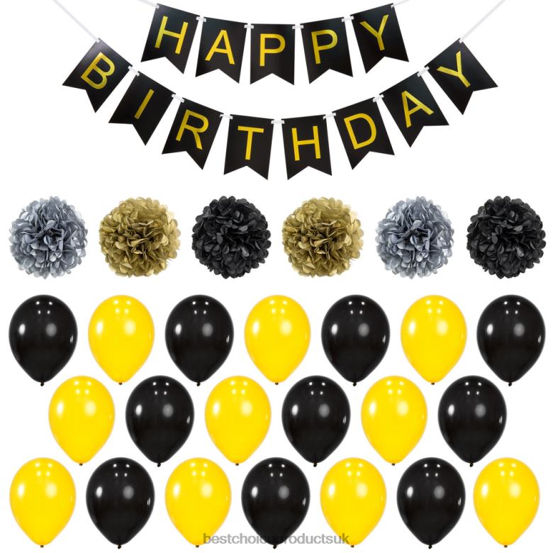 Seasonal Best Choice ProductsBirthday Party Decor Set w/ Banner, 6 Pom-Poms, 20 Balloons N62R244 Multicolor