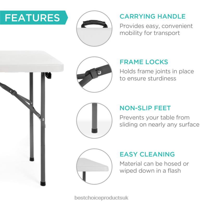 Seasonal Best Choice ProductsPortable Folding Plastic Dining Table w/ Handle, Lock N62R226 White