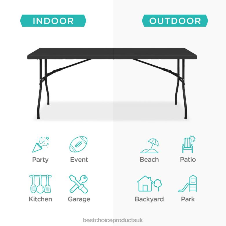 Seasonal Best Choice ProductsPortable Folding Plastic Dining Table w/ Handle, Lock N62R229 Black