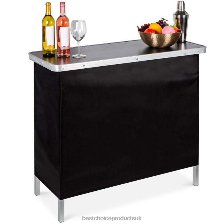 Seasonal Best Choice ProductsPortable Pop-Up Bar Table w/ Carrying Case, Removable Skirt N62R230 Black