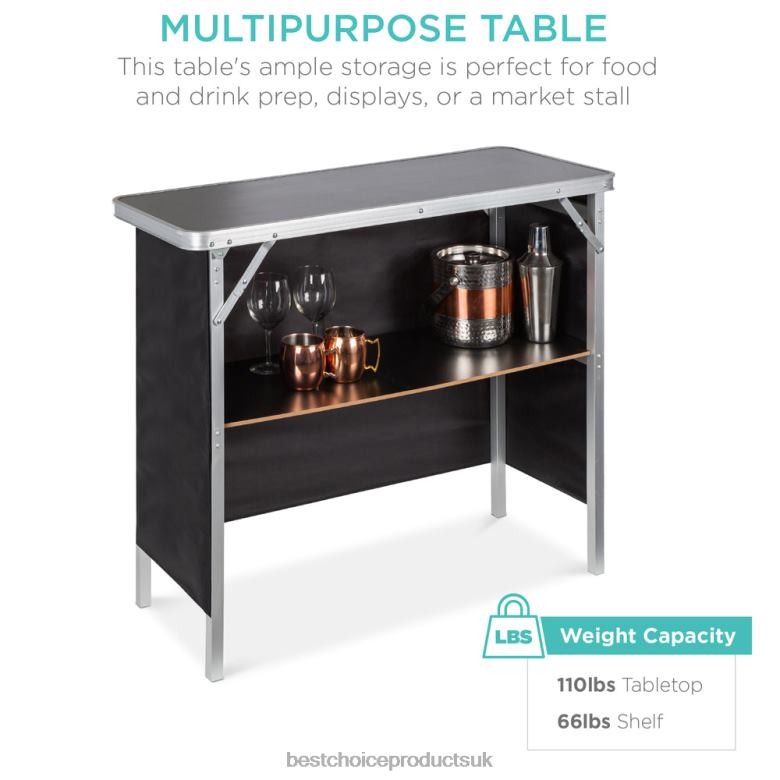 Seasonal Best Choice ProductsPortable Pop-Up Bar Table w/ Carrying Case, Removable Skirt N62R230 Black