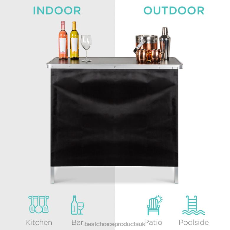 Seasonal Best Choice ProductsPortable Pop-Up Bar Table w/ Carrying Case, Removable Skirt N62R230 Black