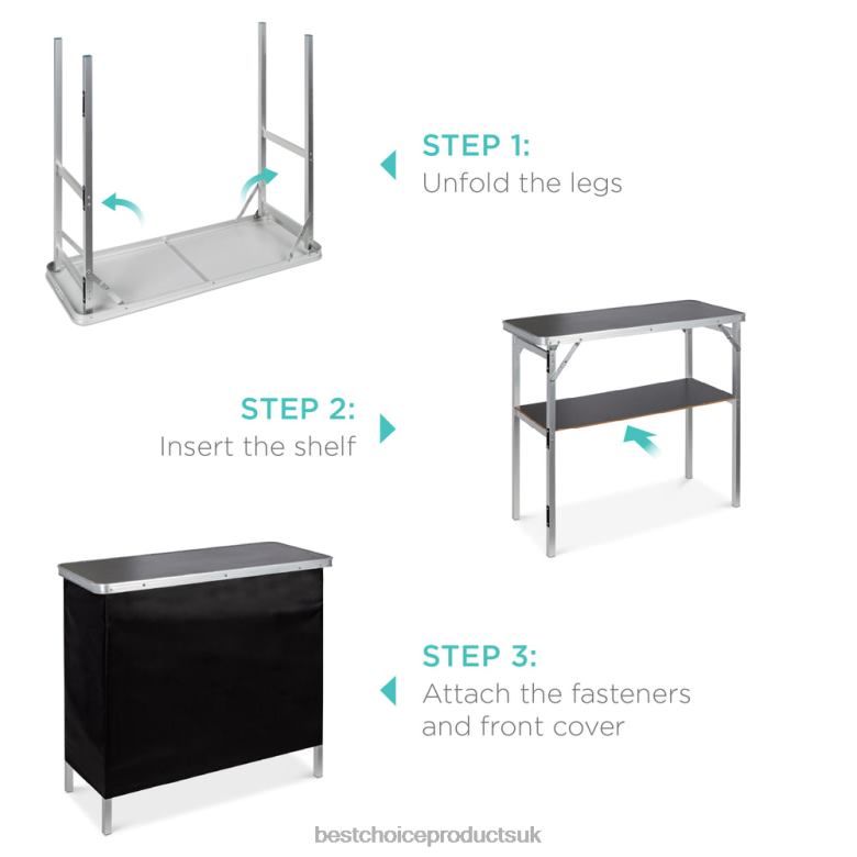 Seasonal Best Choice ProductsPortable Pop-Up Bar Table w/ Carrying Case, Removable Skirt N62R230 Black
