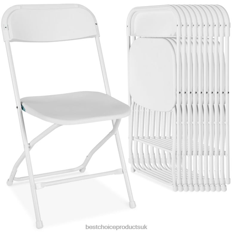 Seasonal Best Choice ProductsSet of 10 Folding Stacking Plastic Chairs w/ Non-Slip Feet N62R251 White
