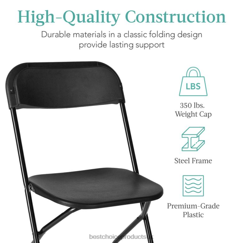 Seasonal Best Choice ProductsSet of 4 Folding Stacking Plastic Chairs w/ Non-Slip Feet N62R260 Black