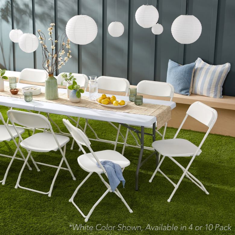 Seasonal Best Choice ProductsSet of 4 Folding Stacking Plastic Chairs w/ Non-Slip Feet N62R260 Black