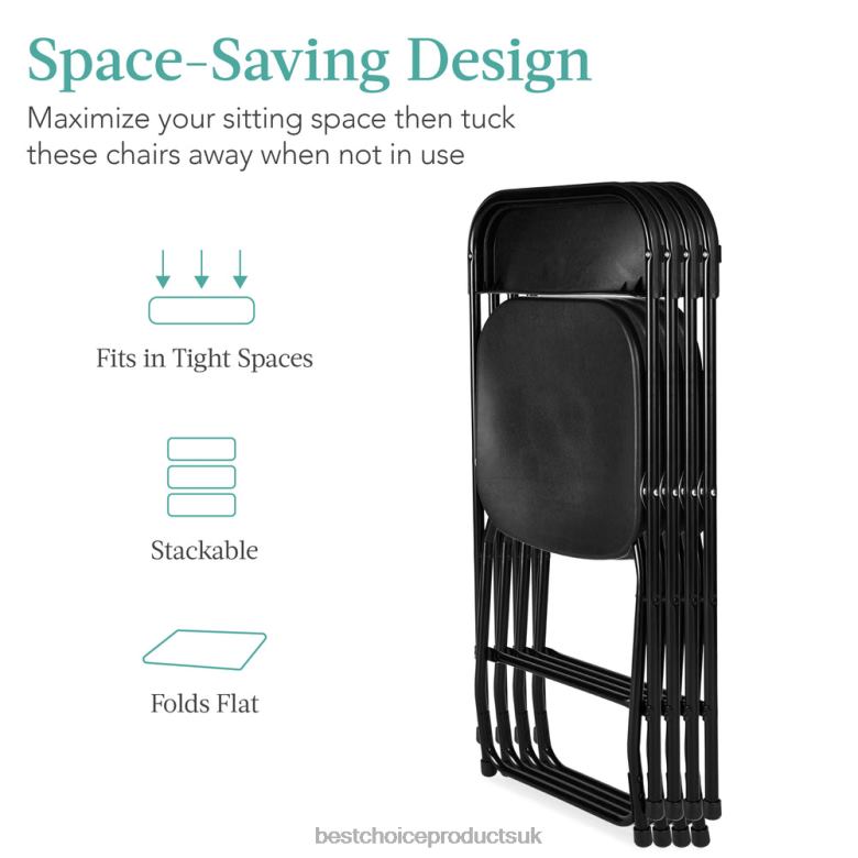 Seasonal Best Choice ProductsSet of 4 Folding Stacking Plastic Chairs w/ Non-Slip Feet N62R260 Black