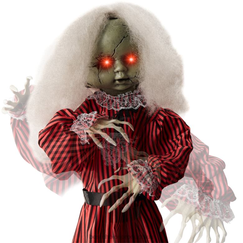 Seasonal Best Choice ProductsHaunted Holly Animatronic Roaming Doll Halloween Decoration w/ Light-Up Eyes N62R221 Red