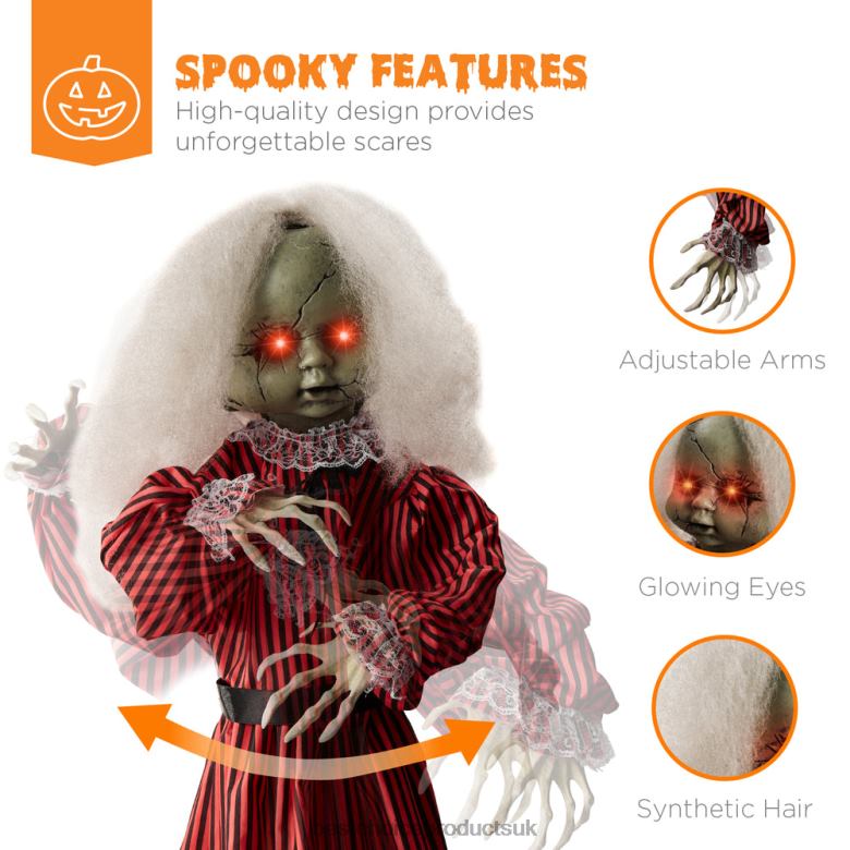 Seasonal Best Choice ProductsHaunted Holly Animatronic Roaming Doll Halloween Decoration w/ Light-Up Eyes N62R221 Red