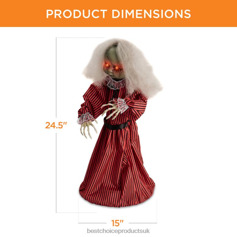 Seasonal Best Choice ProductsHaunted Holly Animatronic Roaming Doll Halloween Decoration w/ Light-Up Eyes N62R221 Red