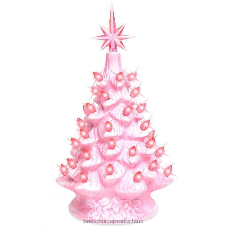 Seasonal Best Choice Products11in Pre-Lit Hand-Painted Ceramic Tabletop Christmas Tree w/ Lights N62R266 Pink