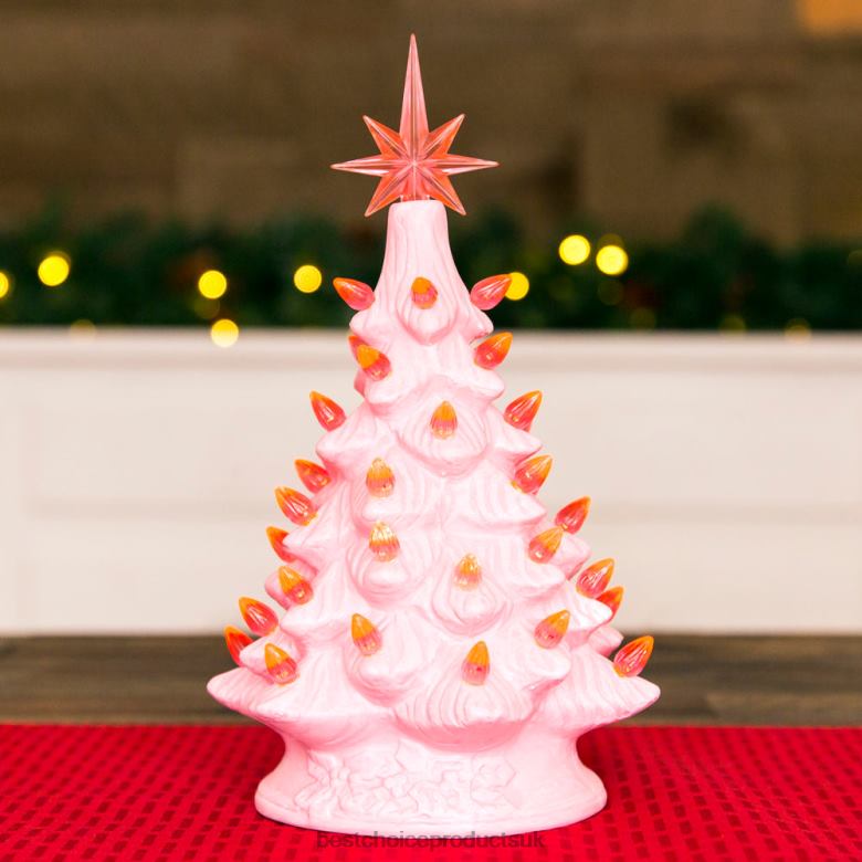 Seasonal Best Choice Products11in Pre-Lit Hand-Painted Ceramic Tabletop Christmas Tree w/ Lights N62R266 Pink