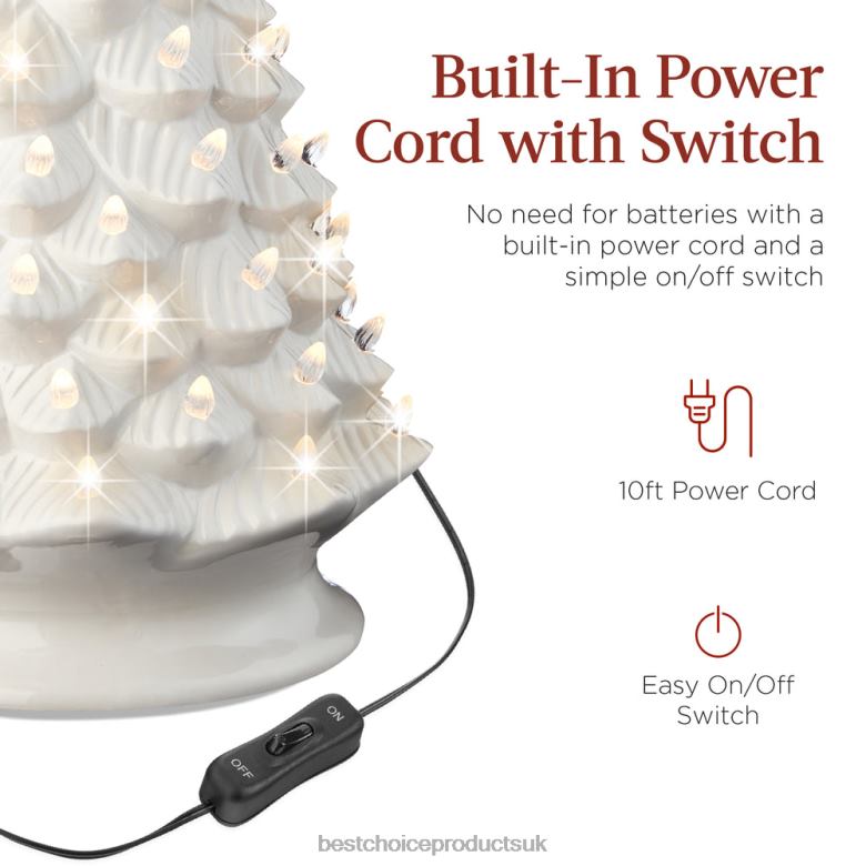 Seasonal Best Choice ProductsLarge Pre-Lit Ceramic Christmas Tree Decoration w/ LED Light, Timer N62R240 White