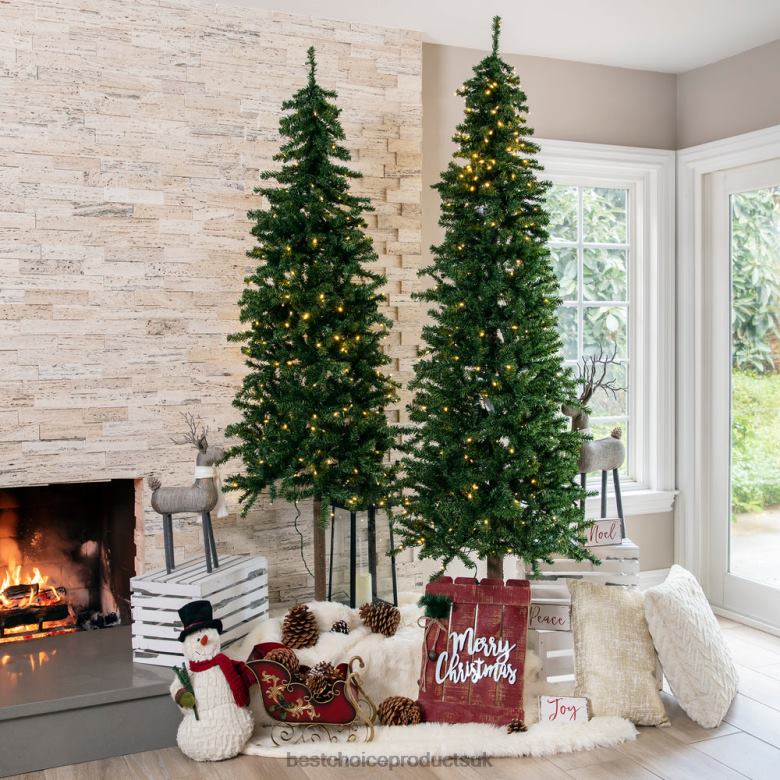 Seasonal Best Choice ProductsPre-Lit Artificial Alpine Slim Pencil Christmas Tree w/ LED Lights, Stand N62R148 Beauty