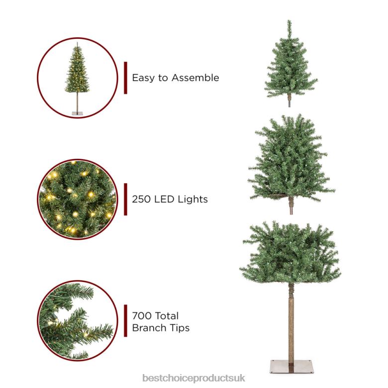 Seasonal Best Choice ProductsPre-Lit Artificial Alpine Slim Pencil Christmas Tree w/ LED Lights, Stand N62R148 Beauty