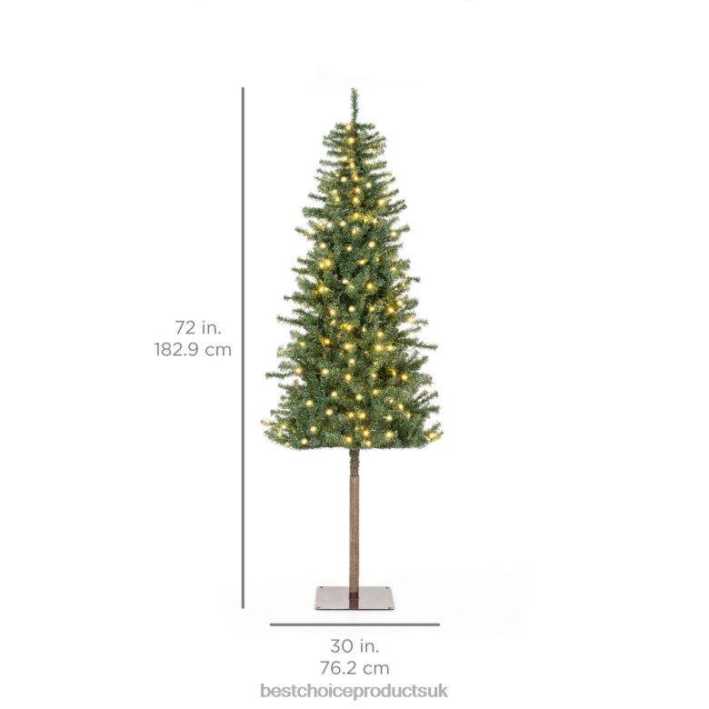 Seasonal Best Choice ProductsPre-Lit Artificial Alpine Slim Pencil Christmas Tree w/ LED Lights, Stand N62R148 Beauty