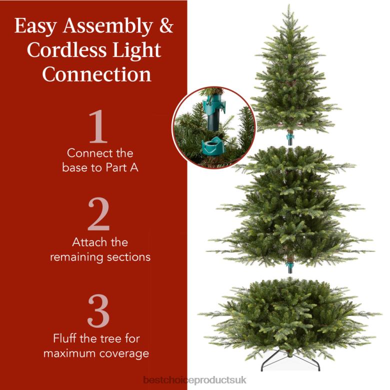Seasonal Best Choice ProductsPre-Lit Artificial Aspen Noble Fir Christmas Tree N62R49 Metal Stand