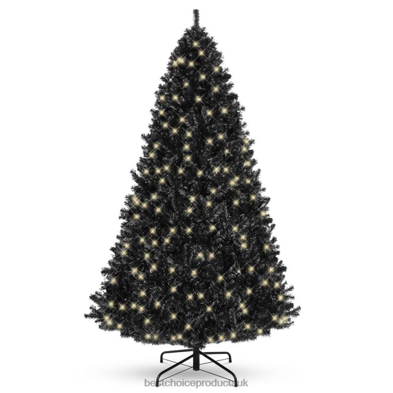 Seasonal Best Choice ProductsPre-Lit Artificial Black Christmas Tree w/ Incandescent Lights N62R110 Metal Stand