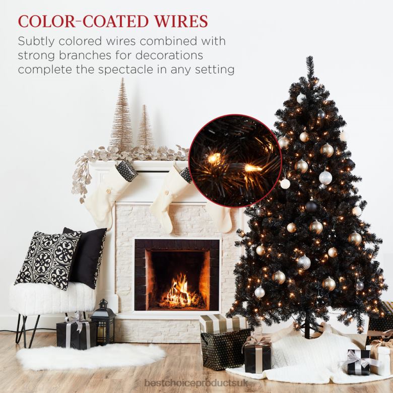 Seasonal Best Choice ProductsPre-Lit Artificial Black Christmas Tree w/ Incandescent Lights N62R111 Metal Stand