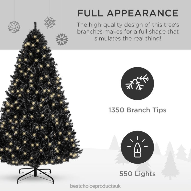 Seasonal Best Choice ProductsPre-Lit Artificial Black Christmas Tree w/ Incandescent Lights N62R111 Metal Stand