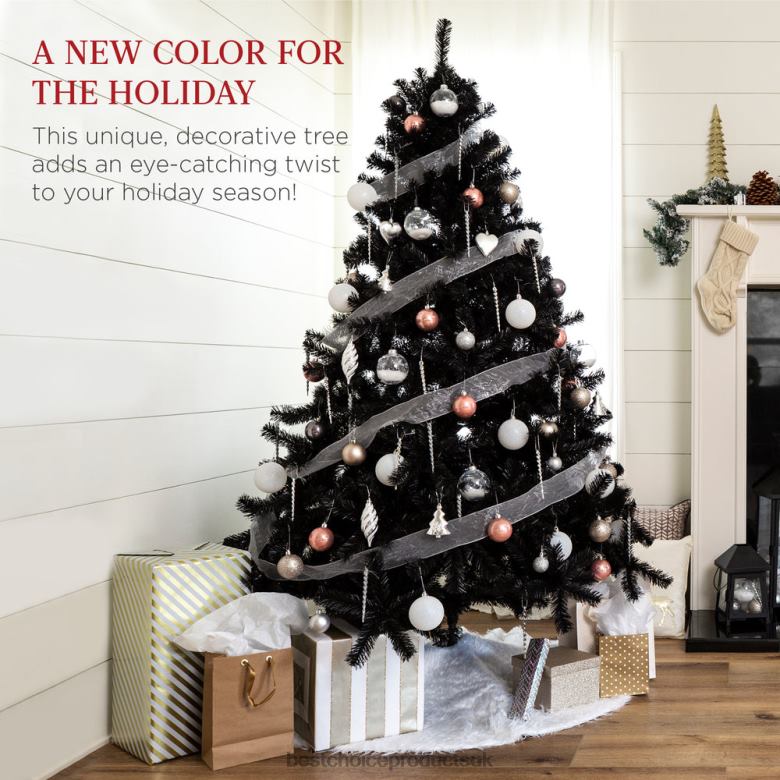 Seasonal Best Choice ProductsPre-Lit Artificial Black Christmas Tree w/ Incandescent Lights N62R111 Metal Stand
