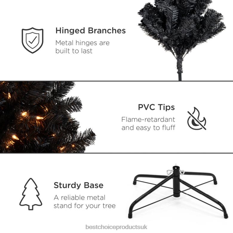 Seasonal Best Choice ProductsPre-Lit Artificial Black Christmas Tree w/ Incandescent Lights N62R111 Metal Stand
