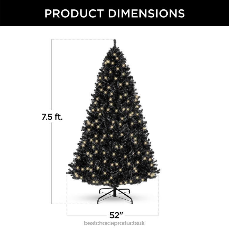 Seasonal Best Choice ProductsPre-Lit Artificial Black Christmas Tree w/ Incandescent Lights N62R111 Metal Stand
