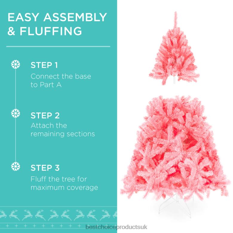 Seasonal Best Choice ProductsPre-Lit Artificial Pink Christmas Tree w/ Incandescent Lights N62R173 Metal Stand
