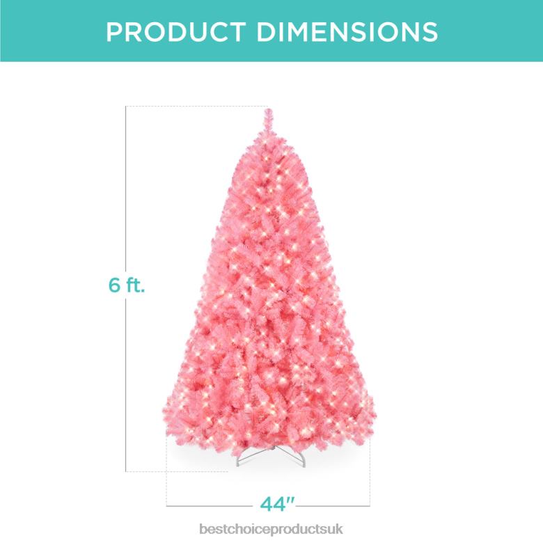 Seasonal Best Choice ProductsPre-Lit Artificial Pink Christmas Tree w/ Incandescent Lights N62R174 Metal Stand