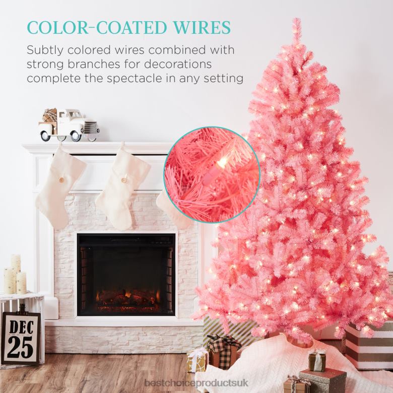 Seasonal Best Choice ProductsPre-Lit Artificial Pink Christmas Tree w/ Incandescent Lights N62R175 Metal Stand