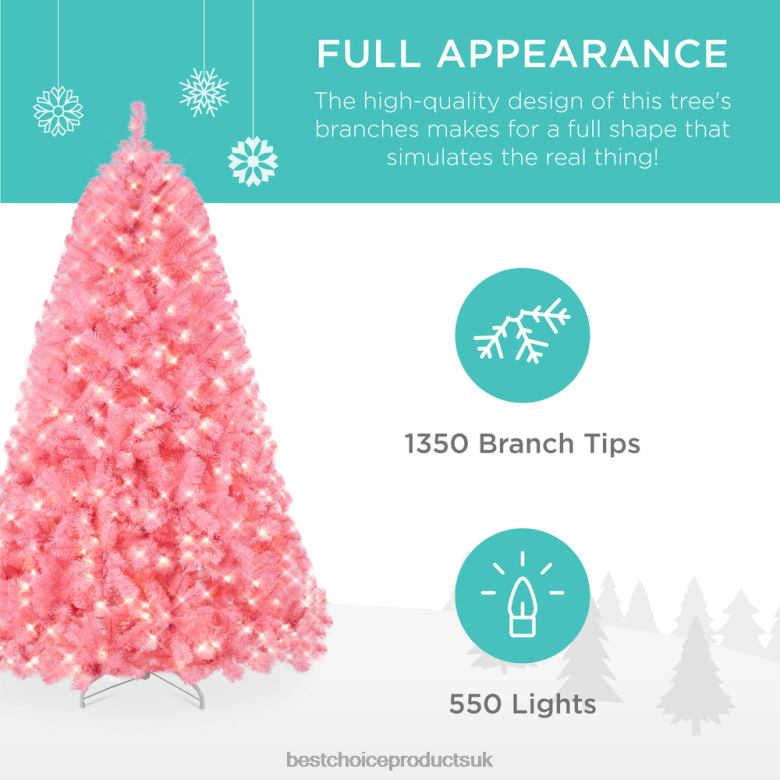 Seasonal Best Choice ProductsPre-Lit Artificial Pink Christmas Tree w/ Incandescent Lights N62R175 Metal Stand