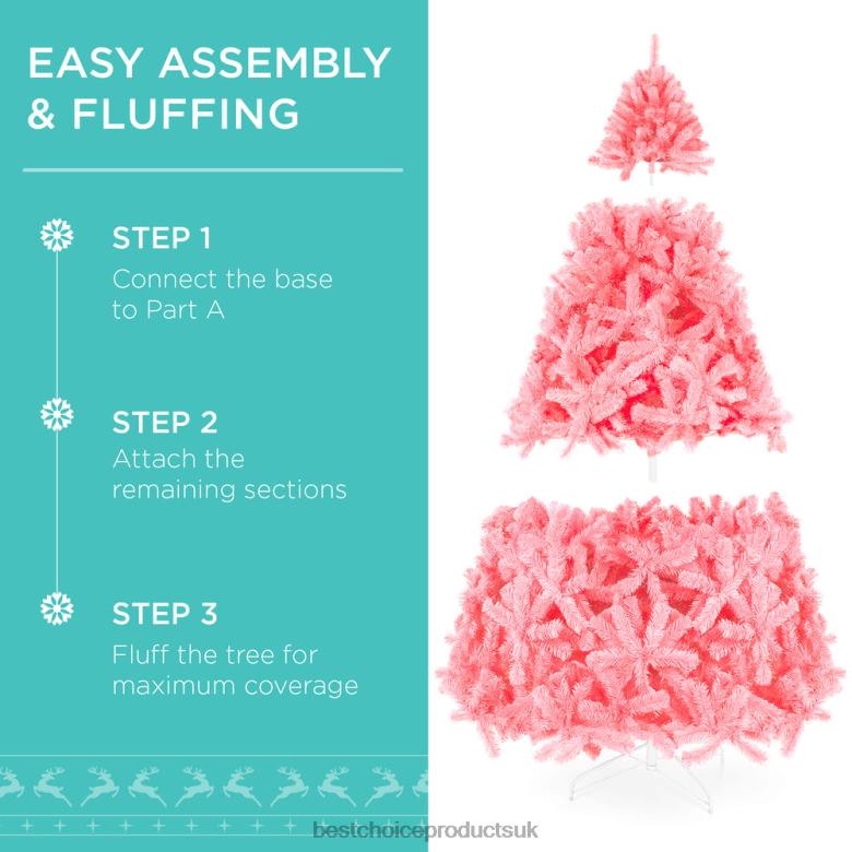 Seasonal Best Choice ProductsPre-Lit Artificial Pink Christmas Tree w/ Incandescent Lights N62R175 Metal Stand