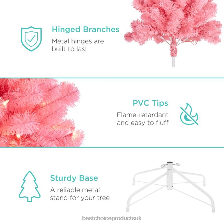 Seasonal Best Choice ProductsPre-Lit Artificial Pink Christmas Tree w/ Incandescent Lights N62R175 Metal Stand