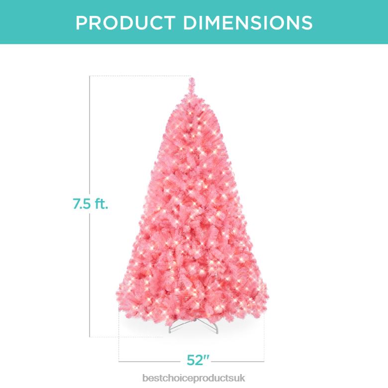 Seasonal Best Choice ProductsPre-Lit Artificial Pink Christmas Tree w/ Incandescent Lights N62R175 Metal Stand