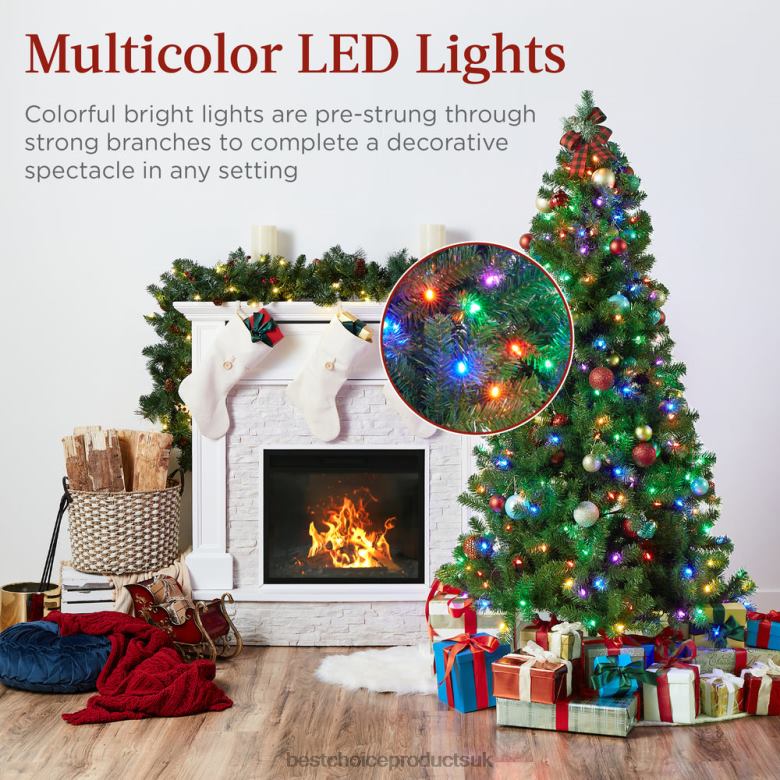 Seasonal Best Choice ProductsPre-Lit Artificial Spruce Christmas Tree w/ Multicolored LED Lights N62R10 Beauty