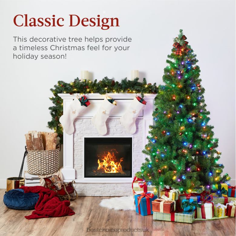 Seasonal Best Choice ProductsPre-Lit Artificial Spruce Christmas Tree w/ Multicolored LED Lights N62R10 Beauty